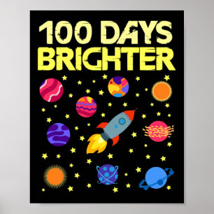 Days Brighter 100th Day Of School Stars Rocket Poster