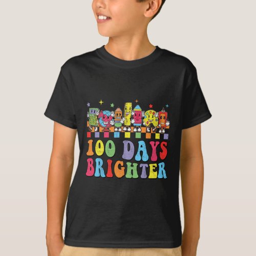 Days Brighter Groovy Teacher Retro 100 Days Of Sch T_Shirt