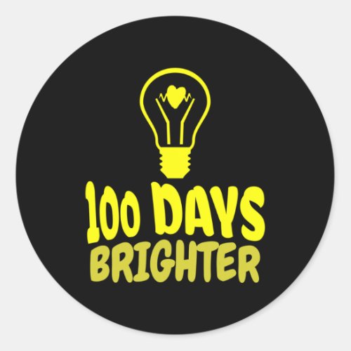 Days Brighter Happy 100 Days Of School Boys Girls  Classic Round Sticker