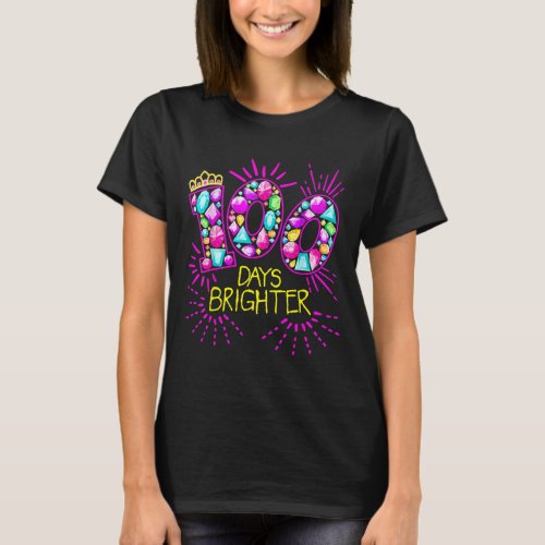 Days Brighter Teacher Girls 100 Days Of School Dia T_Shirt