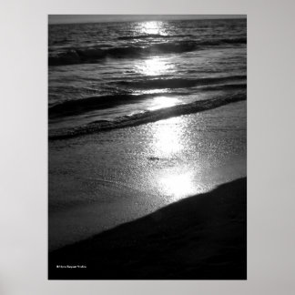 Day's End at Dog Beach Huntington CA B/W Poster