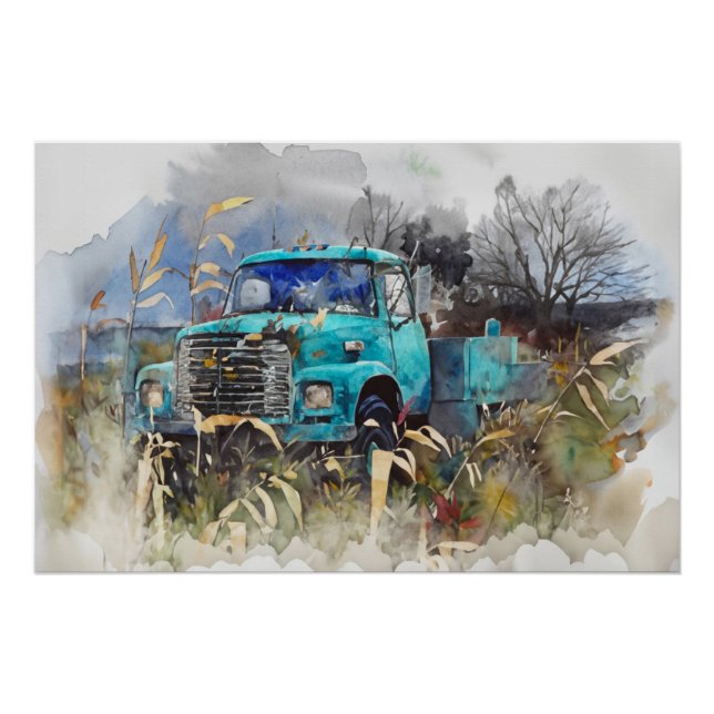 Days Gone By, Vintage Pickup Truck, Teal Poster (Front)