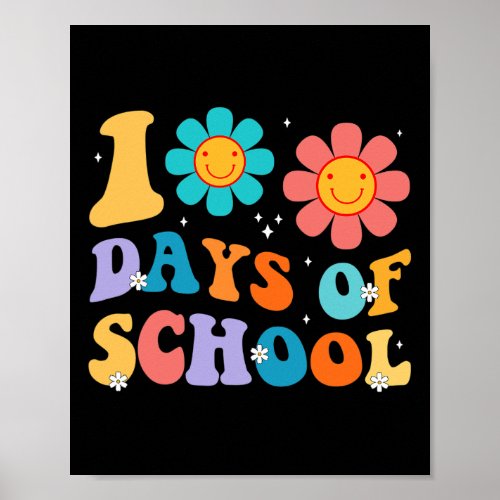 Days Happy 100th Day Of School Teacher Kids Retro  Poster