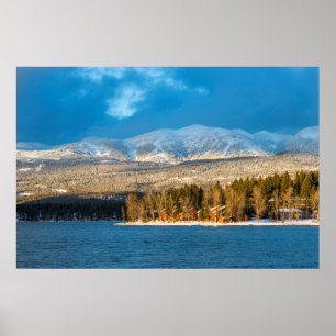Days Last Light Shines On Ski Runs Of Whitefish Poster