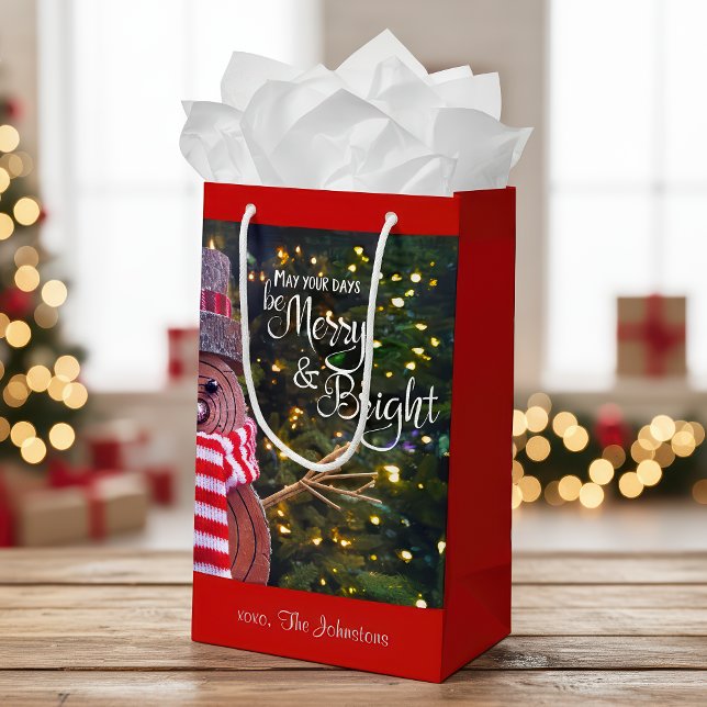 Days Merry Bright Rustic Snowman Custom Name Cute Small Gift Bag (Creator Uploaded)