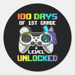 Days Of 1st Grade Level Unlocked Gamer Video Games Classic Round Sticker