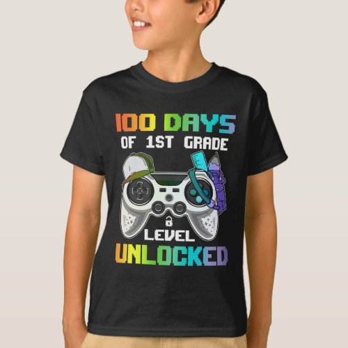 Days Of 1st Grade Level Unlocked Gamer Video Games T_Shirt