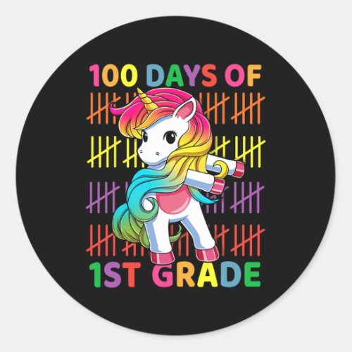 Days Of 1st Grade Unicorn Flossing 100th Day Of Sc Classic Round Sticker