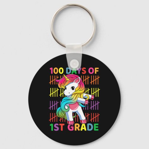 Days Of 1st Grade Unicorn Flossing 100th Day Of Sc Keychain