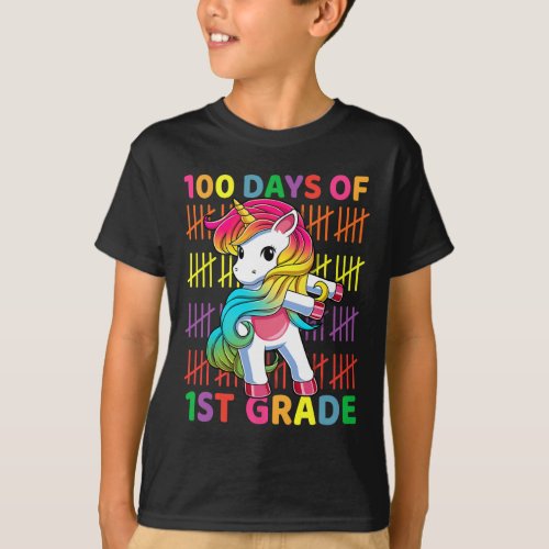 Days Of 1st Grade Unicorn Flossing 100th Day Of Sc T_Shirt