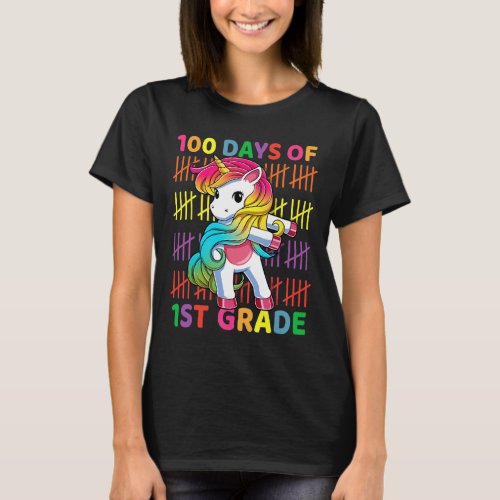 Days Of 1st Grade Unicorn Flossing 100th Day Of Sc T_Shirt