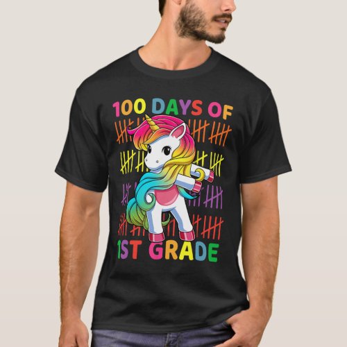 Days Of 1st Grade Unicorn Flossing 100th Day Of Sc T_Shirt