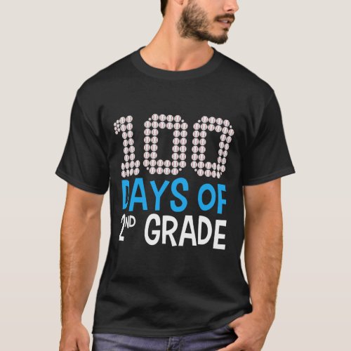 Days Of 2nd Grade Baseball Sport 100th Day Of Scho T_Shirt