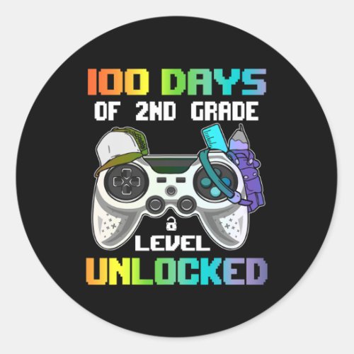 Days Of 2nd Grade Level Unlocked Gamer Video Games Classic Round Sticker