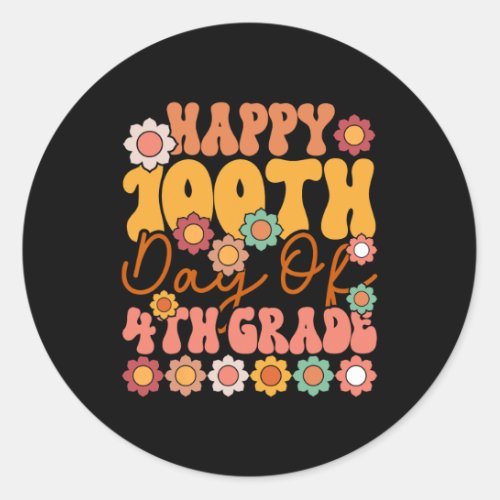 Days Of 4th Grade Cute Groovy Teacher Kids Girls B Classic Round Sticker