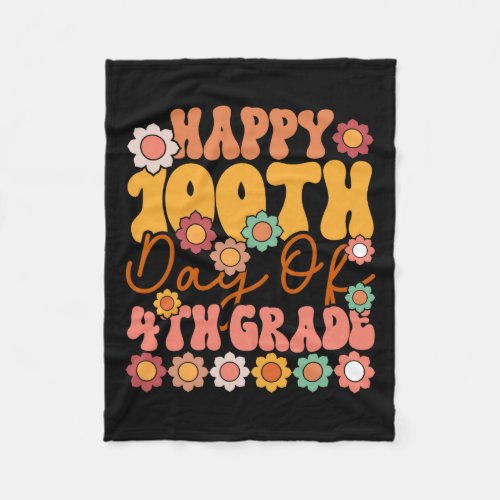 Days Of 4th Grade Cute Groovy Teacher Kids Girls B Fleece Blanket