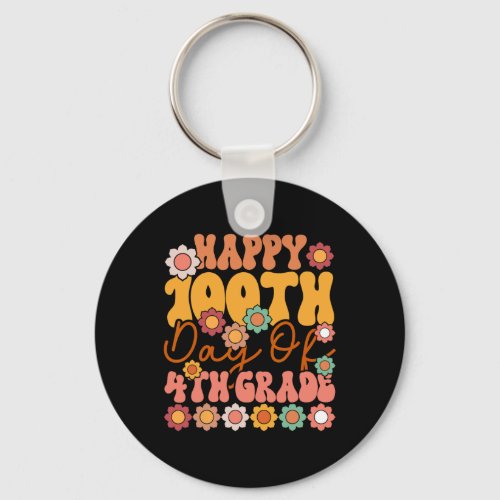 Days Of 4th Grade Cute Groovy Teacher Kids Girls B Keychain