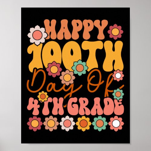 Days Of 4th Grade Cute Groovy Teacher Kids Girls B Poster