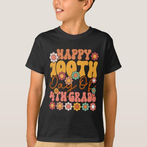 Days Of 4th Grade Cute Groovy Teacher Kids Girls B T_Shirt