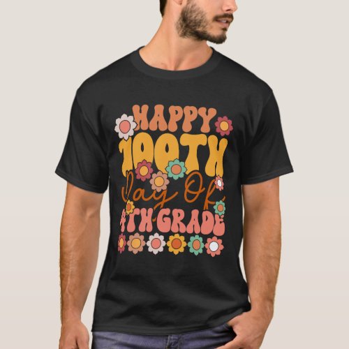 Days Of 4th Grade Cute Groovy Teacher Kids Girls B T_Shirt