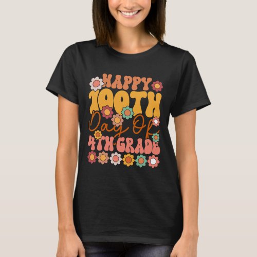 Days Of 4th Grade Cute Groovy Teacher Kids Girls B T_Shirt