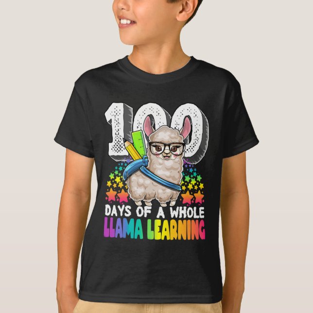 Days Of A Whole Llama Learning 100 Days Of School  T-Shirt (Front)