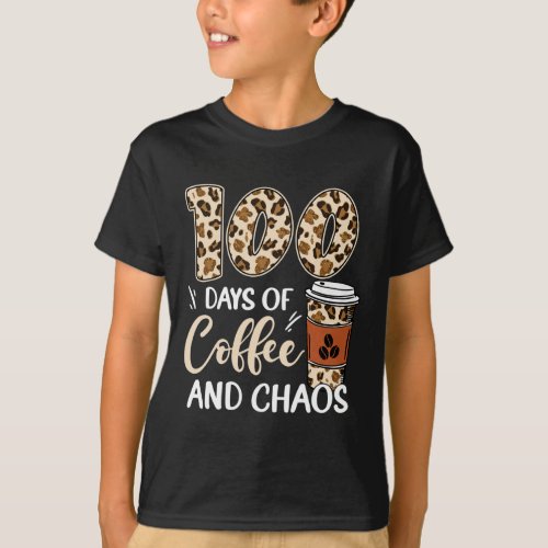 Days Of Coffee And Chaos 100th Day Of School Leopa T_Shirt