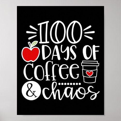 Days Of Coffee Chaos Teacher Happy 100 Days Of Sch Poster