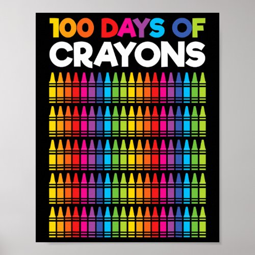 Days Of Crayons For Girls Kids 100th Day Of School Poster