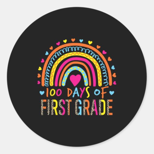 Days Of First Grade Leopard Rainbow 100th Day Of S Classic Round Sticker