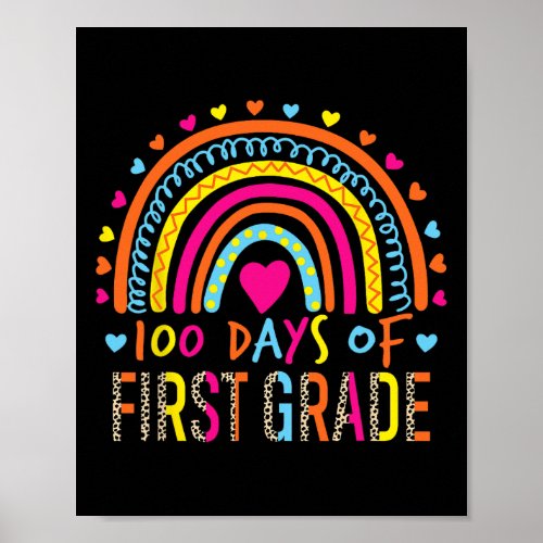 Days Of First Grade Leopard Rainbow 100th Day Of S Poster