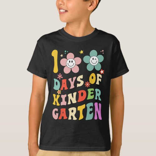 Days Of Kindergarten Groovy 100th Day School Teach T_Shirt