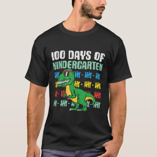 Days Of Kindergarten Trex Dinosaur 100th Day Schoo T_Shirt