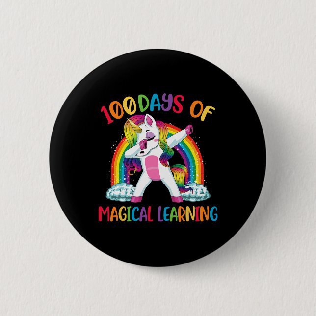 Days Of Magical Learning Dabbing Unicorn Girls Kid Button (Front)