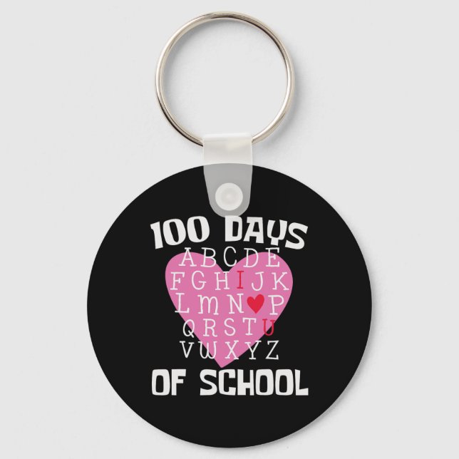 Days Of School Alphabet 100th Day Teacher Student  Keychain (Front)