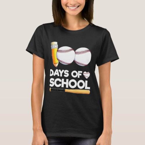 Days Of School Baseball Teacher Kids Happy 100th D T_Shirt