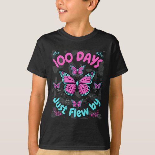 Days Of School Butterfly Girls 100 Days Just Flew  T_Shirt