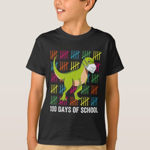 Days Of School Dinosaur Mask Fun Teacher Boys Kids T_Shirt