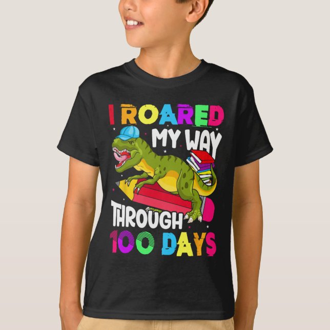 Days Of School Dinosaur-roared Teacher Student  T-Shirt (Front)