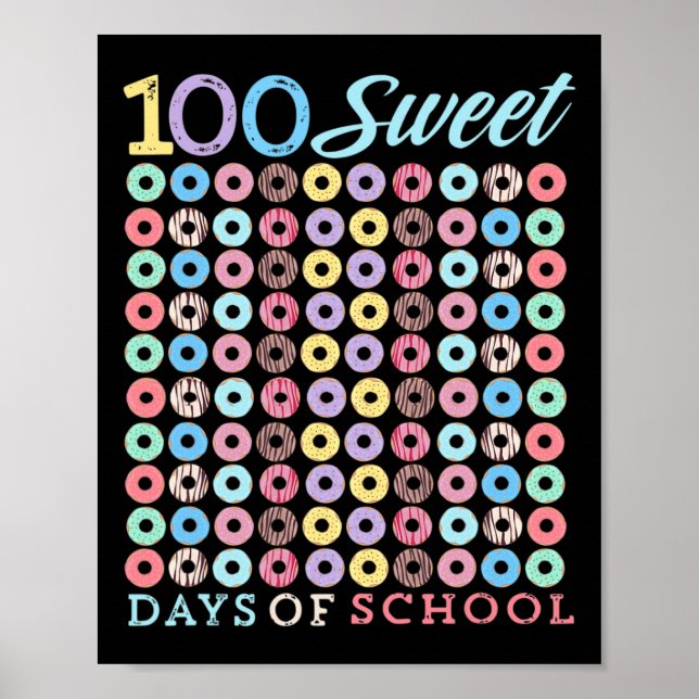 Days Of School Donut Cute 100th Day Of School Swee Poster (Front)