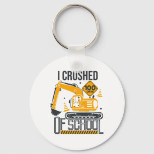 Days Of School Excavator Construction 100th Day Bo Keychain