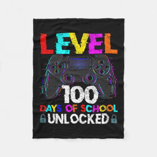 Days Of School Gamer Boy Level 100 Unlocked Gaming Fleece Blanket