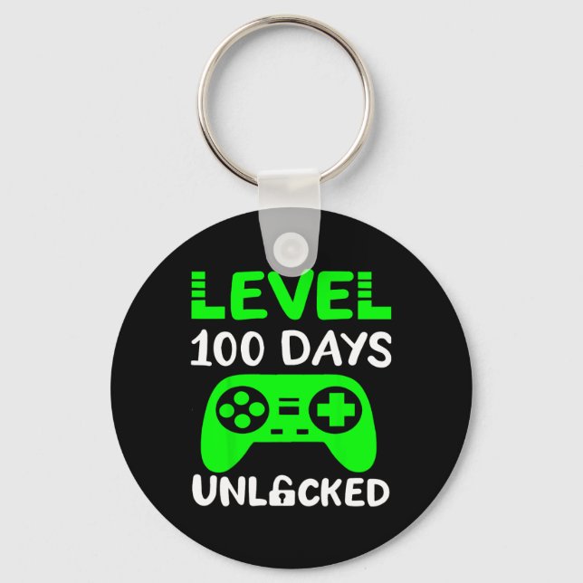 Days Of School Gaming Gamer Level 100 Unlocked  Keychain (Front)
