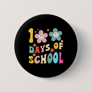 Days Of School Groovy 100th Day School Teacher Kid Button