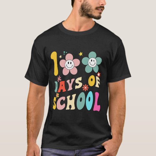 Days Of School Groovy 100th Day School Teacher Kid T_Shirt