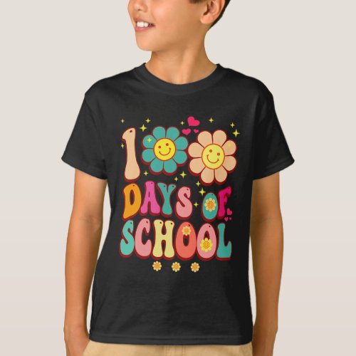 Days Of School Groovy Retro 100th Day Teacher Cute T_Shirt