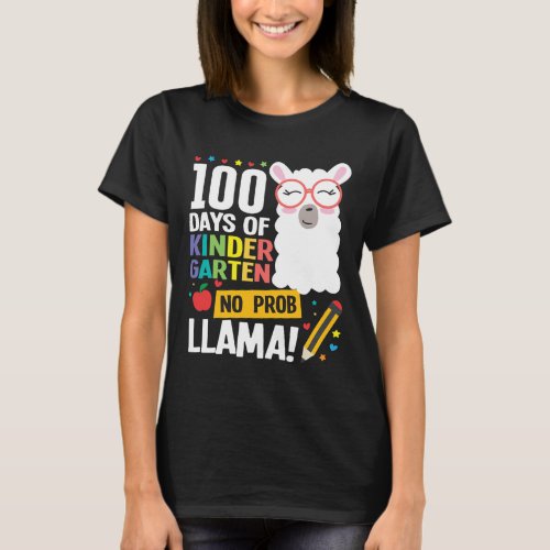 Days Of School Kindergarten Llama Girl Boy No Prob T_Shirt