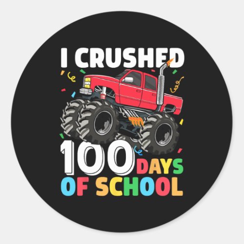 Days Of School Monster Truck 100th Day Of School B Classic Round Sticker