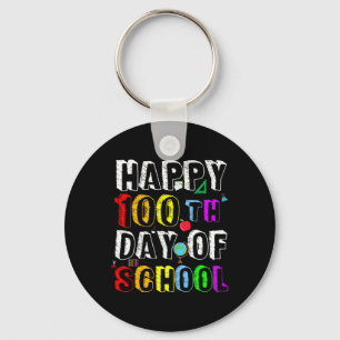Days Of School Teacher And Student Happy 100 Days Keychain