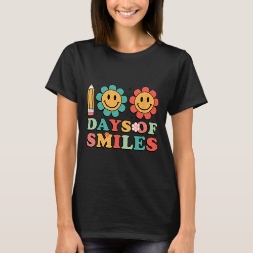 Days Of Smiles Retro Groovy Teacher 100th Day Of S T_Shirt